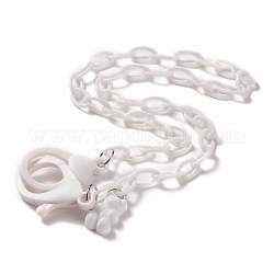 Colliers de chaîne de câble en plastique ABS personnalisés, chaînes de lunettes, chaînes de sac à main, avec fermoirs pinces de homard en plastique et pendentifs ours en résine, blanc, 19-1/8 pouce (48.5 cm)