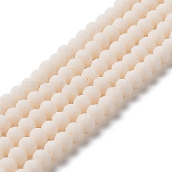Chapelets de perles en verre, facette, mat, rondelle, blanc antique, 10mm, Trou: 1mm, Environ 63~65 pcs/chapelet, 19.2~20 pouce (48~50 cm)