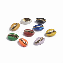 Galvanisierte Kaurimuschel Perlen, keine Lochkorne, mit Emaille, DIY Handwerk Schmuck machen Zubehör, Mischfarbe, 17.2x12.2x7.5 mm