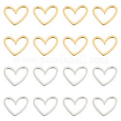 Unicraftale 32Pcs 2 Colors 201 Stainless Steel Linking Rings, Laser Cut, Asymmetrical Heart, Real 18K Gold Plated & Stainless Steel Color, 10.5x13x1mm, 16pcs/color