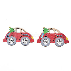 Ciondoli grandi in legno stampati su un lato a tema natalizio, macchina, rosso, 110x68x2.5mm, Foro: 2.5 mm