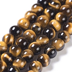 Natural Tiger Eye Round Bead Strands, Grade A+, 4mm, Hole: 1mm, about 98pcs/strand, 15.5 inch
