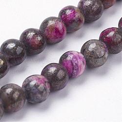 Natürliche Pyrit Perlen Stränge, gefärbt, Runde, Magenta, 8 mm, Bohrung: 1 mm, ca. 25 Stk. / Strang, 8 Zoll