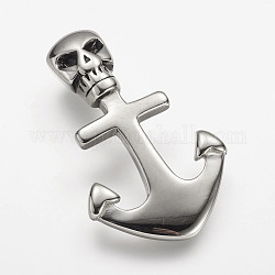 304 Stainless Steel Leather Cord Clasp Rhinestone Settings, Anchor with Skull, Antique Silver, 43x26x10mm, Hole: 4x8mm, Fit for 3x2mm rhinestone