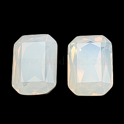 Glas cabochons, zurück vernickelt, facettiert, Rechteck, Rauch weiss, 24.5~25x17.5~18x7.5~8 mm