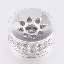 Perles de cubes zircone en laiton , plat rond, clair, platine, 9x4.5mm, Trou: 1.8mm