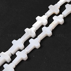 Natural Freshwater Shell Beads Strands, Religion Cross, Seashell Color, 9.5~10x6.5x2.5mm, Hole: 0.9mm, about 20pcs/strand, 7.72''(19.6cm)