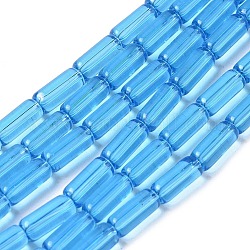 Transparente Glasperlen Stränge, Kolumne, Deep-Sky-blau, 9~10x4~5 mm, Bohrung: 0.6 mm, ca. 32 Stk. / Strang, 12.32 Zoll (31.3 cm)