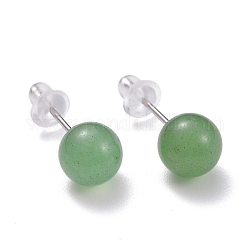 Boucles d'oreilles rondes craquelées en aventurine verte pour fille femme, avec 925 épingle en argent sterling, 6.7mm, pin: 0.8 mm