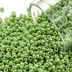 Toho perles de rocaille rondes, Perles de rocaille japonais, (130l) lustre opaque vert clair, 11/0, 2.2mm, Trou: 0.8mm, environ 5555 pcs/50 g