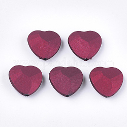 Rubberized Style Acrylic Beads, Faceted, Heart, Crimson, 21x21.5x8mm, Hole: 2mm