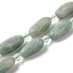 Chapelets de perles en amazonite naturelle, avec des perles de rocaille, facette, ovale, 20.5~26x8.5~12mm, Trou: 1mm, Environ 13~14 pcs/chapelet, 15.35~15.55'' (39~39.5 cm)