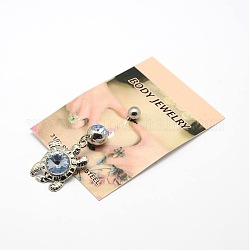 Women Tortoise 316L Stainless Steel Rhinestone Belly Navel Rings Studs Body Piercing Jewelry, Light Sapphire, 26mm, Pin: 1mm, Tortoise: 23x16x6mm