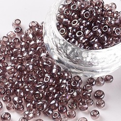 (servicio de reempaquetado disponible) perlas de vidrio, trans. colores Abrillantado, redondo, marrón rosado, 6/0, 4mm, agujero: 1.5 mm, aproximamente 12 g / bolsa