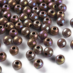 Perles acryliques opaques, de couleur plaquée ab , ronde, chameau, 6x5mm, Trou: 1.8mm, environ 4400 pcs/500 g