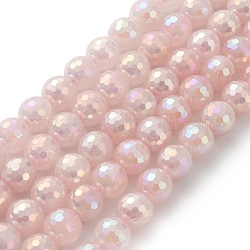 Galvanici rosa naturale perle di quarzo fili, sfaccettato, tondo, ab colore placcato, 10mm, Foro: 1 mm, circa 39pcs/filo, 15.16''~15.35'' (38.5~39 cm)