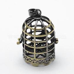 Pendentifs de cage de placage en laiton, pour faire des colliers à pendentif carillon, sans plomb et sans cadmium, cage à oiseaux, bronze antique brossé, 35x25x20.5mm, trou: 4x7 mm, intérieure: 17.5x20.5 mm