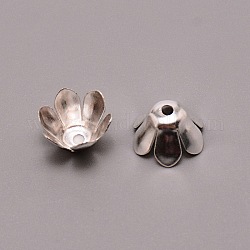 6-petalo protezioni tallone di ferro, fiore, argento, 10x6.2mm, Foro: 1.6 mm, diametro interno: 10mm, circa 50pcs/scatola