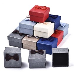 Cajas de anillas de cartón, con lazo de lazo por fuera y esponja negra por dentro, cuadrado, color mezclado, 5~5.3x5~5.3x3.8~4 cm