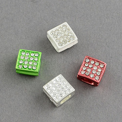 Square Brass Grade A Rhinestone Slide Charms, Mixed Color, 8.5x8.5x5mm, Hole: 5x2.5mm