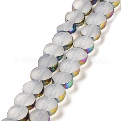 Galvanoplastie des brins de perles de verre dépoli, perles à bords plaqués arc-en-ciel, plat rond à facettes, fumée blanche, 5~6x6~6.5x3.5~4mm, Trou: 1.2~1.4mm, Environ 100 pcs/chapelet, 21.10'' (53.6 cm)