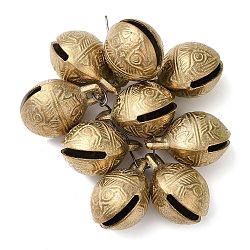 Brass Bell Pendants, Round with Tiger Face, Raw(Unplated), 46x36x30mm, Hole: 2mm