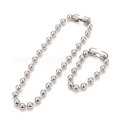 304 ensemble collier et bracelet chaîne boule en acier inoxydable, ensemble de bijoux avec fermoir à chaîne boule pour femme, couleur inoxydable, 8-5/8 pouce (22~45.8 cm), perles: 10 mm