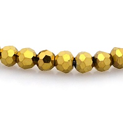 Perles en verre rondes à facettes plein plaqué, plaqué or, 3mm, Trou: 1mm, Environ 100 pcs/chapelet, 11.5 pouce