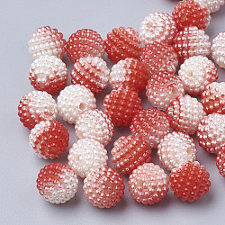 Perline acrilico perla imitato, perline bacca, perline combinati, perle di perle sirena sfumate arcobaleno, tondo, rosso, 10mm, Foro: 1 mm, circa 200pcs/scatola