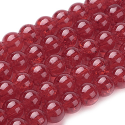 Spray Painted Crackle Glass Beads Strands, Round, Red, 6mm, Hole: 1.3~1.6mm, about 133pcs/strand, 31.4 inch