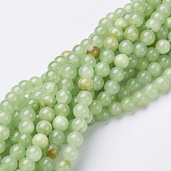 Natürliche Blume Jade Perlen, gefärbt, Runde, hellgrün, ca. 6 mm Durchmesser, Bohrung: 0.8 mm, ca. 66 Stk. / Strang, 16 Zoll