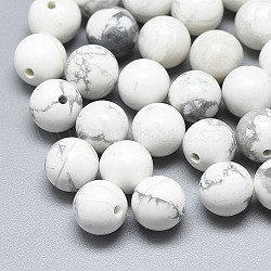 Perles d'howlite naturelle, la moitié foré, ronde, 8mm, demi-trou: 1.2 mm