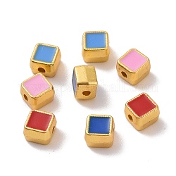 Alloy Beads, with Enamel, Square, Matte Gold Color, Mixed Color, 6x6x4.5mm, Hole: 1.5mm