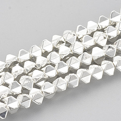 Electroplate Non-magnetic Synthetic Hematite Beads Strands, Silver Plated, 3x4.5x4.5mm, Hole: 1mm, about 120pcs/strand, 16.14 inch