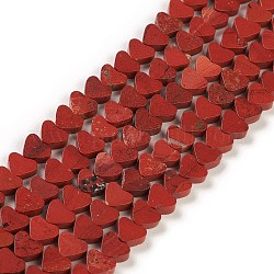Los abalorios rojos jaspe hebras naturales, corazón, 7~7.5mm, agujero: 0.6 mm, aproximamente 62 pcs / cadena, 14.80''~15'' (37.6~38.1 cm)