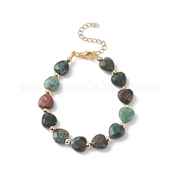 Bracelet perlé coeur en agate indienne naturelle, bijoux en pierres précieuses pour femmes, 7-3/8 pouce (18.7 cm)