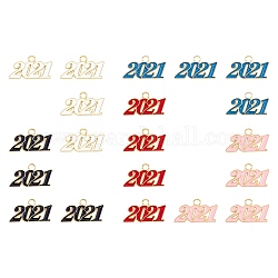 Pendentifs en alliage émaillé sunnyclue, nouvel an 2021, or, couleur mixte, 19x36x2mm, Trou: 3.5mm, 20 pcs / boîte