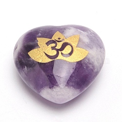 Patrón de yoga de loto tallado corazón de amatista natural piedra del amor, piedra de palma de bolsillo para el equilibrio de reiki, decoraciones de exhibición casera, 30x30mm