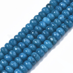 Facettierte rondellgefärbte naturweiße Jade-Perlenstränge, Stahlblau, 8~9x5~6 mm, Bohrung: 1 mm, ca. 70 Stk. / Strang, 14.5 Zoll