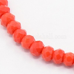 Fili di perle rondelle sfaccettate in vetro cristallo opaco tinta unita, arancio rosso, 3.5x2.5~3mm, Foro: 1 mm, circa 198pcs/filo, 15.7 pollice