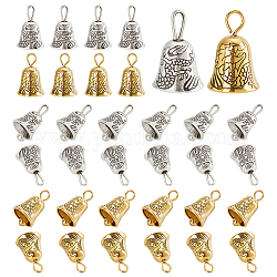 AHADERMAKER 40Pcs 2 Colors Alloy Bell Charms, Retro Bell Charms with Dragon Totem Pattern, Antique Silver & Golden, 15~15.5x9.5~10mm, Hole: 2~4x2mm, 20pcs/style