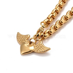 304 Edelstahl-Anhänger-Halsketten, mit Kastenkette Halskette, Herz & Flügel, golden, 45.5x0.5 cm