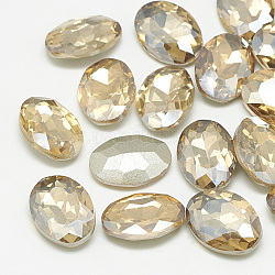 Cabujones de cristal con rhinestone, espalda plateada, facetados, oval, luz colorado topaz, 18x13x5.5mm