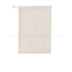 Bolsas de almacenamiento de algodón rectangulares, bolsas con cordón con extremos de cordón de plástico, blanco antiguo, 33x27 cm