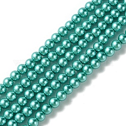 Perlas de vidrio de grado a, pearlized, redondo, turquesa oscuro, 4mm, agujero: 0.7~1.1 mm, aproximamente 100 pcs / cadena, 16'' (40.64 cm)