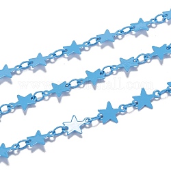 Spritzlackierte Messinggliederketten, gelötet, mit Spule, Stern, Licht Himmel blau, Link: 4x3x0.5 mm, Sterne: 8.5x6.5x0.4 mm, 32.8 Fuß (10m)/Rolle