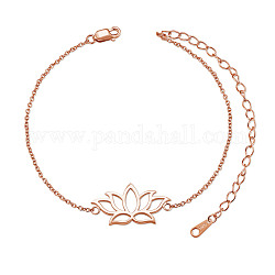 Shegrace 925 bracelets à maillons en argent sterling, avec des chaînes câblées, lotus, or rose, 6-3/4 pouce (17 cm)