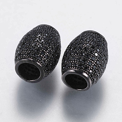 Perline zirconi micro pave  in ottone, ovale, nero, canna di fucile, 12.5x10mm, Foro: 5 mm