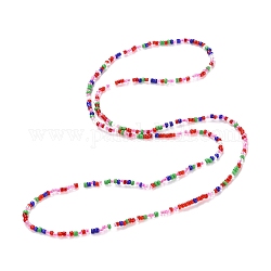 Waist Beads, Sparkling Glass Seed Beads Stretch Body Chain, Fashion Bikini Jewelry for Women, Deep Pink, 31-1/2~32-1/4 inch(80~82cm)