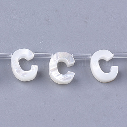 Perles de coquille naturels, coquille blanche nacre coquille, perles percées, letter.c, 10x2.5~11.5x3mm, Trou: 0.8mm